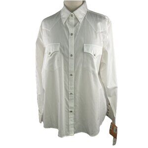 Ralph Lauren Size 1X Western Yoke Cowgirl Shirt Pearl Snap White Cotton Cowboy